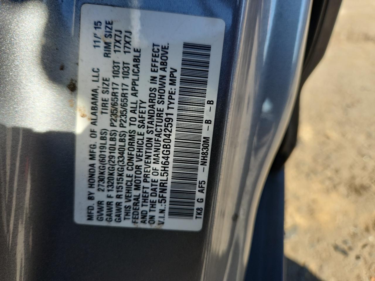 2016 Honda Odyssey Exl VIN: 5FNRL5H64GB042591 Lot: 91797575