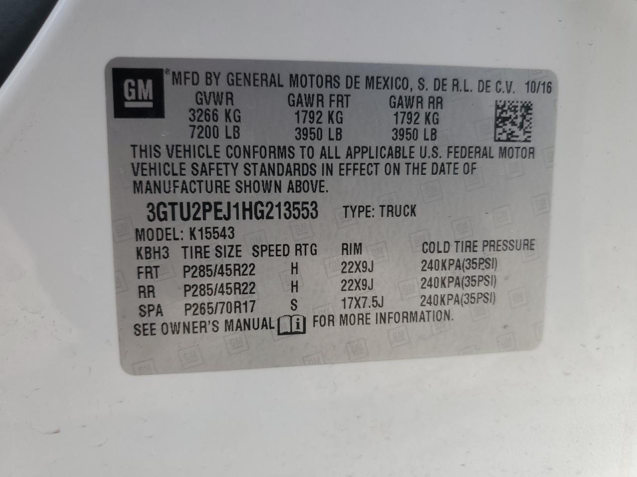 2017 GMC Sierra K1500 Denali VIN: 3GTU2PEJ1HG213553 Lot: 92044485