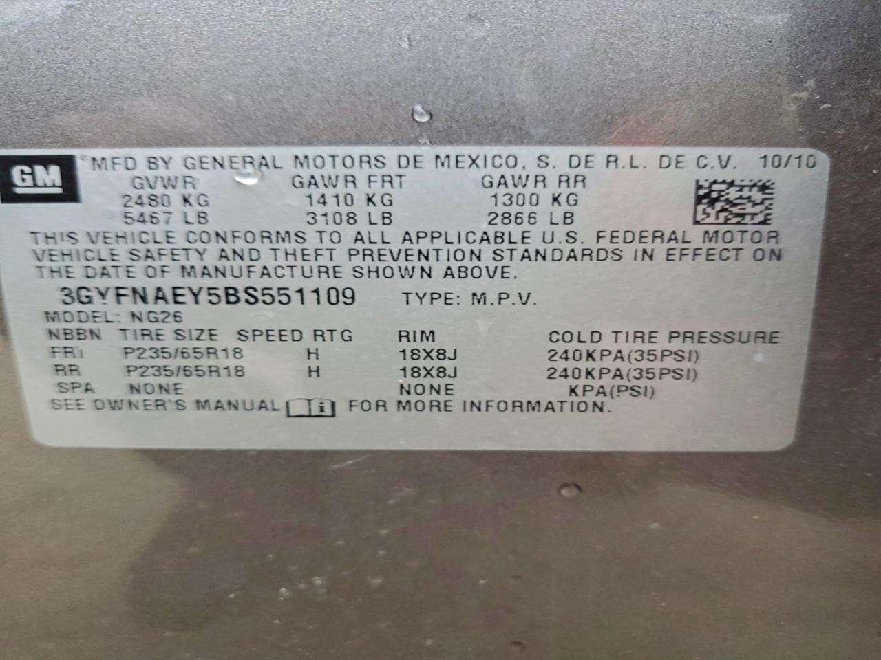 2011 Cadillac Srx Luxury Collection VIN: 3GYFNAEY5BS551109 Lot: 94132845