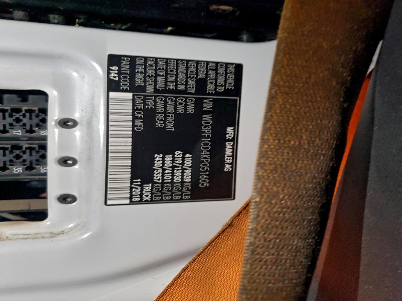 2019 Mercedes-Benz Sprinter 2500/3500 VIN: WD3PF1CD4KP051605 Lot: 94414585