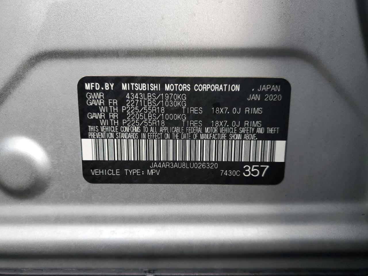 2020 Mitsubishi Outlander Sport Es VIN: JA4AR3AU8LU026320 Lot: 92835865