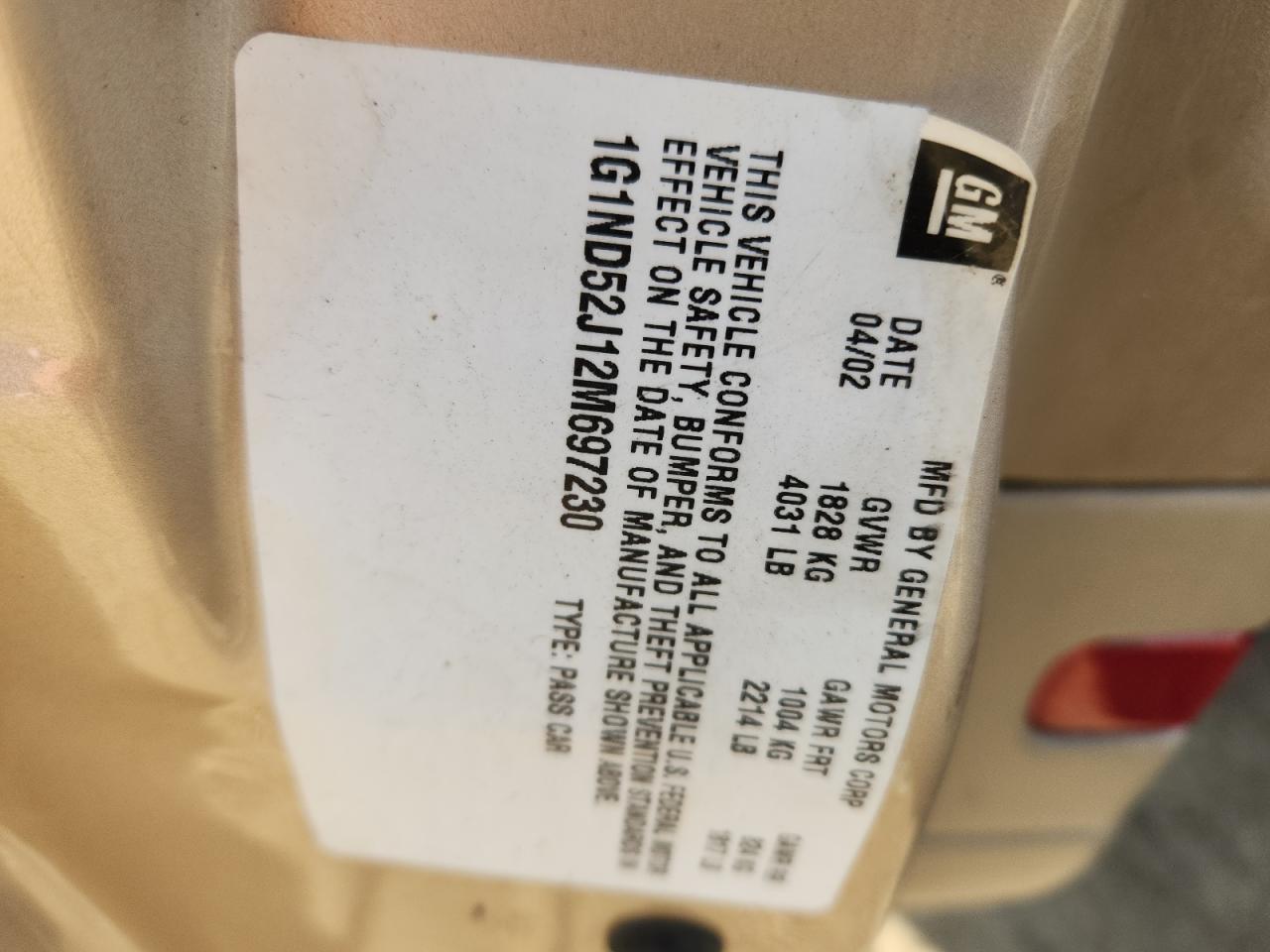 2002 Chevrolet Malibu VIN: 1G1ND52J12M697230 Lot: 91214445