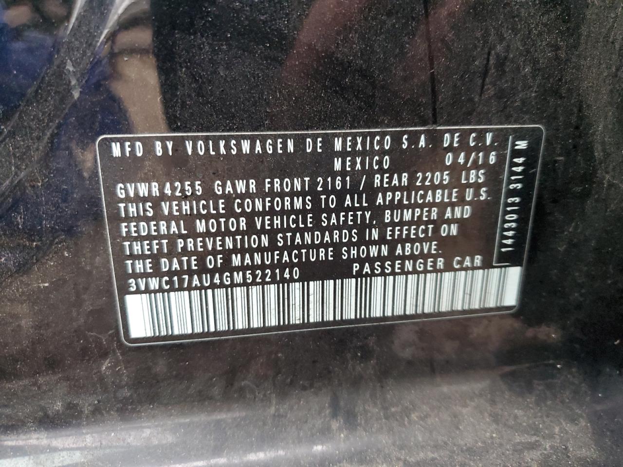 2016 Volkswagen Golf Sportwagen S VIN: 3VWC17AU4GM522140 Lot: 93407195