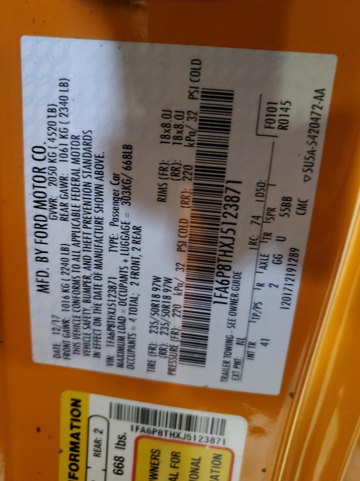 2018 Ford Mustang VIN: 1FA6P8THXJ5123871 Lot: 93610515