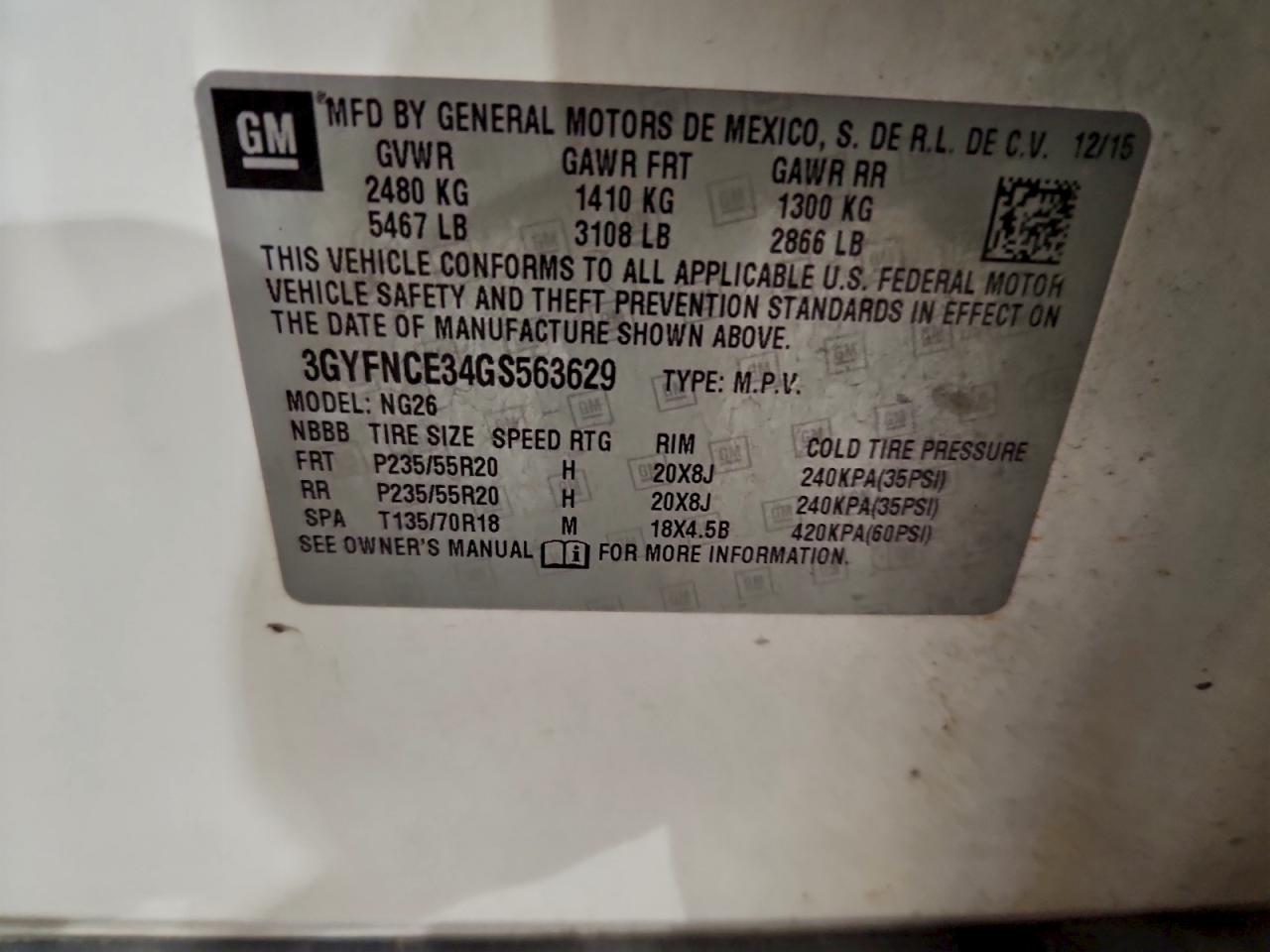 2016 Cadillac Srx Performance Collection VIN: 3GYFNCE34GS563629 Lot: 93960055