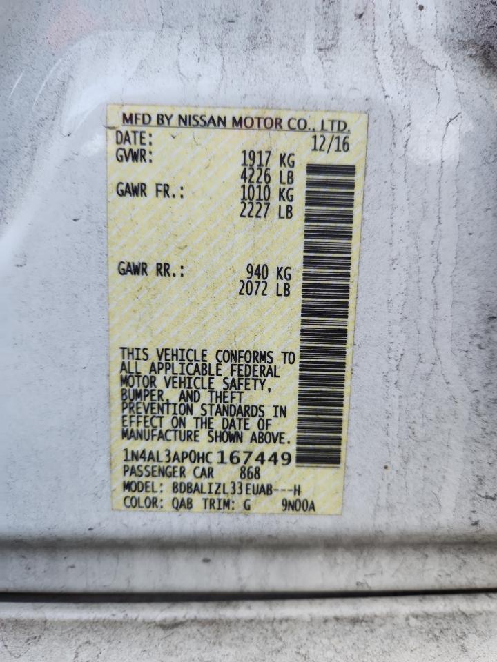 2017 Nissan Altima 2.5 VIN: 1N4AL3AP0HC167449 Lot: 91505555