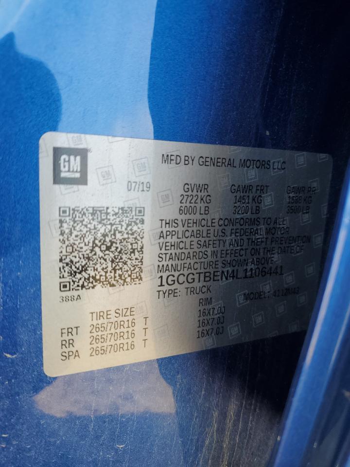 2020 Chevrolet Colorado VIN: 1GCGTBEN4L1106441 Lot: 92704555