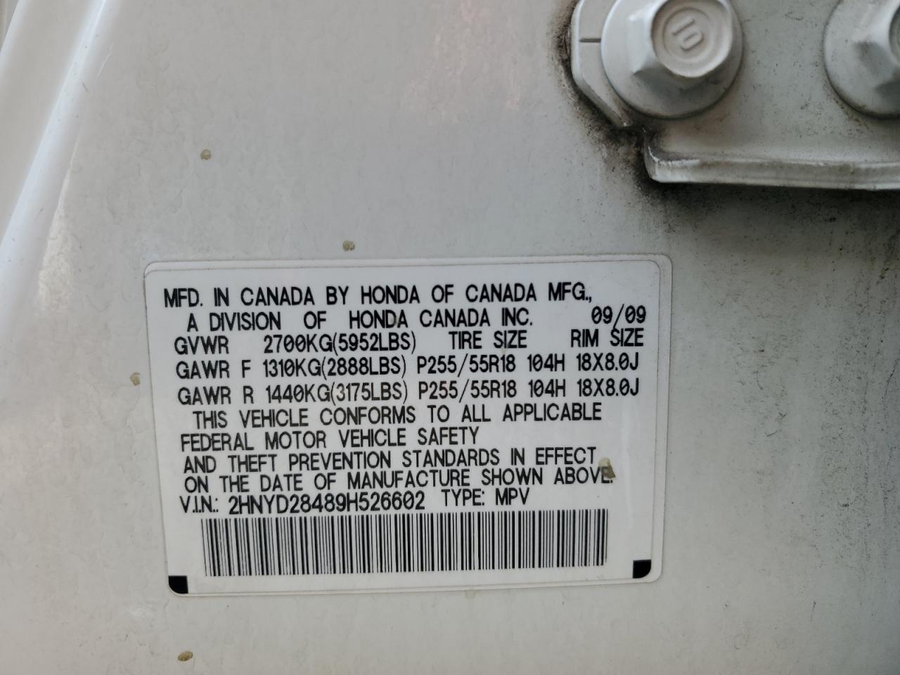 2009 Acura Mdx Technology VIN: 2HNYD28489H526602 Lot: 93442885
