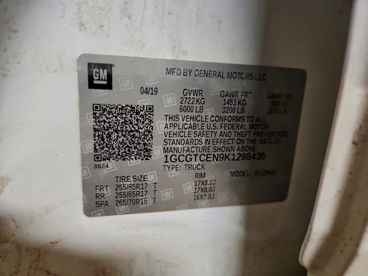 2019 Chevrolet Colorado Lt VIN: 1GCGTCEN9K1298430 Lot: 92090375