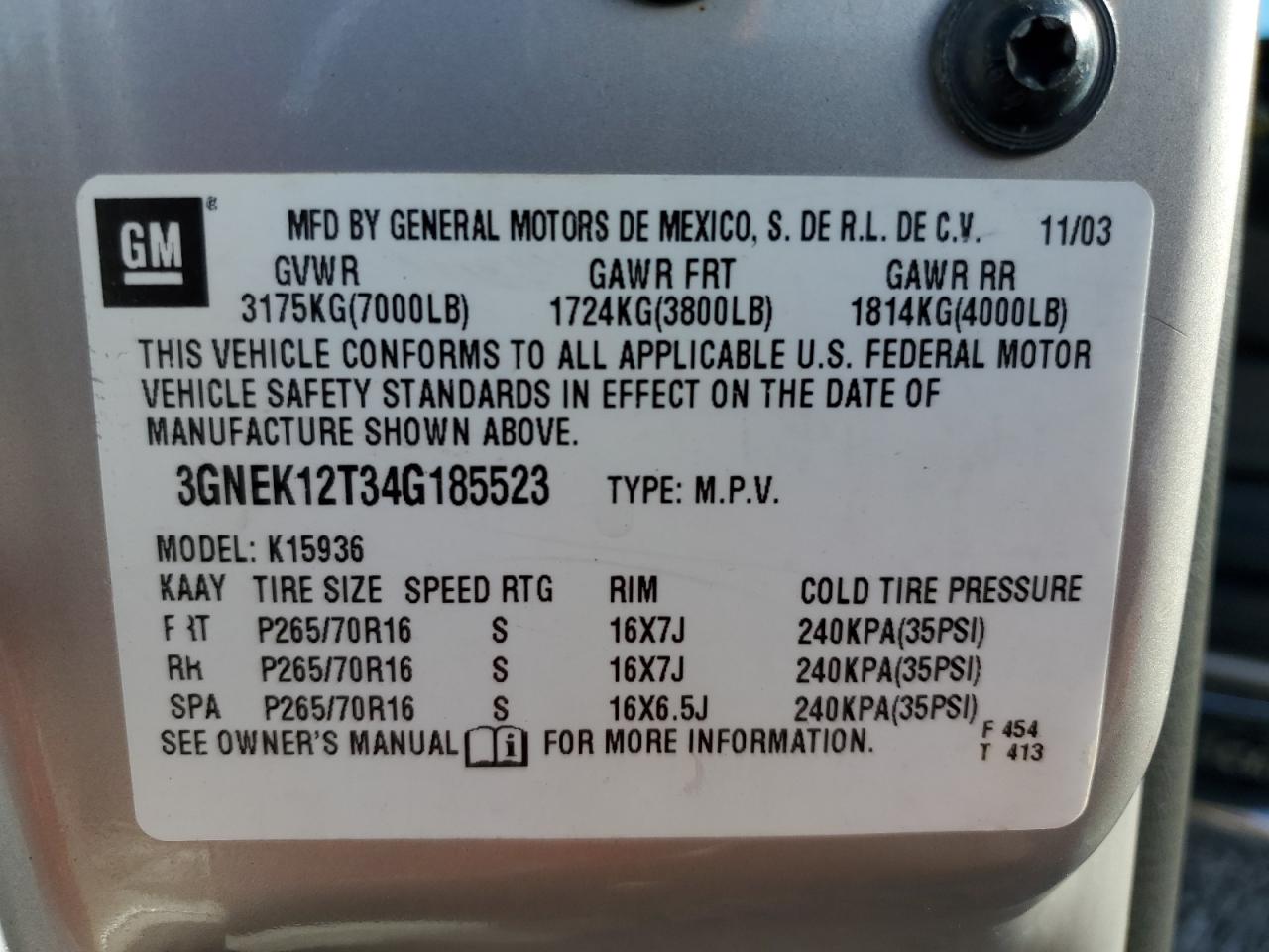 2004 Chevrolet Avalanche K1500 VIN: 3GNEK12T34G185523 Lot: 91268785