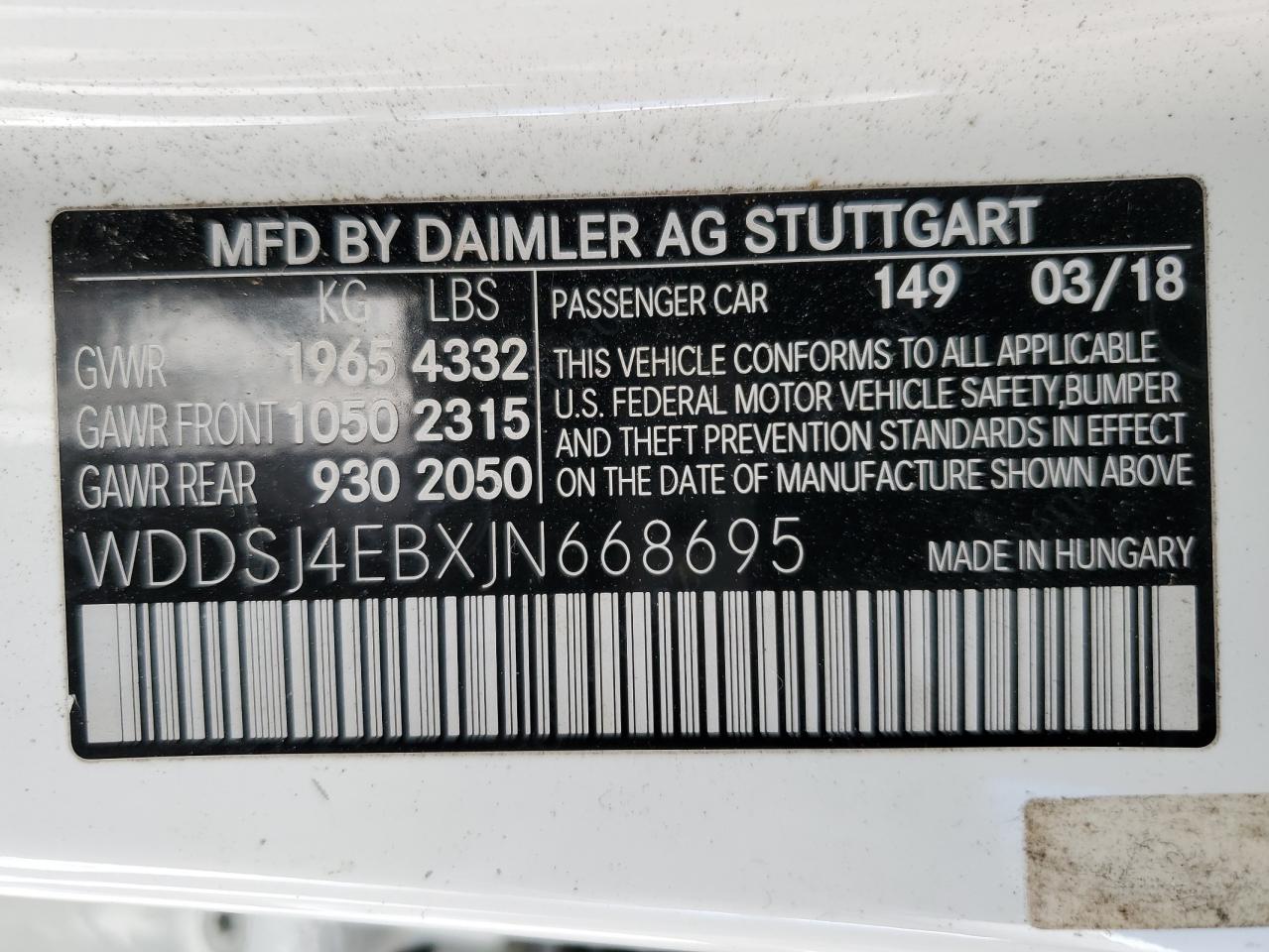 2018 Mercedes-Benz Cla 250 VIN: WDDSJ4EBXJN668695 Lot: 92265895