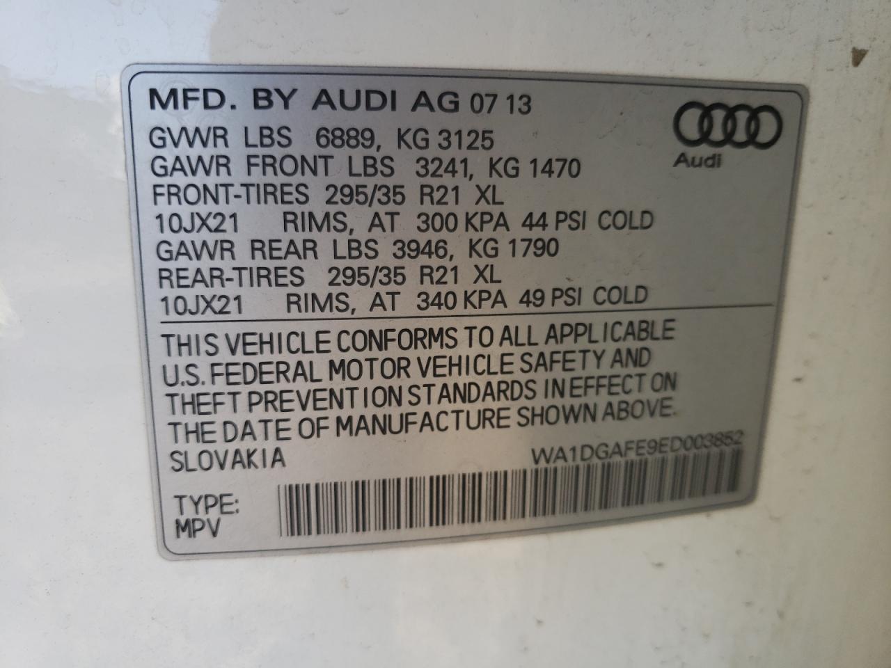 2014 Audi Q7 Prestige VIN: WA1DGAFE9ED003852 Lot: 93075885