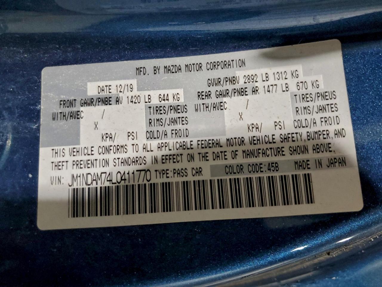2020 Mazda Mx-5 Miata Grand Touring VIN: JM1NDAM74L0411770 Lot: 96609085