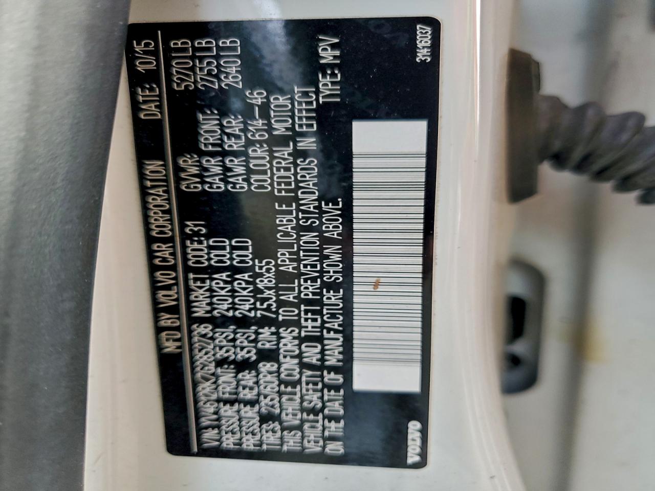 2016 Volvo Xc60 T5 Premier VIN: YV4612RK7G2852736 Lot: 93731015