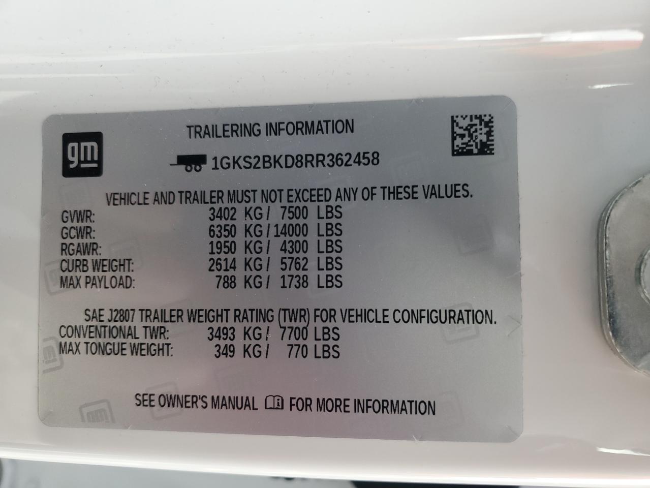2024 GMC Yukon Slt VIN: 1GKS2BKD8RR362458 Lot: 91920585