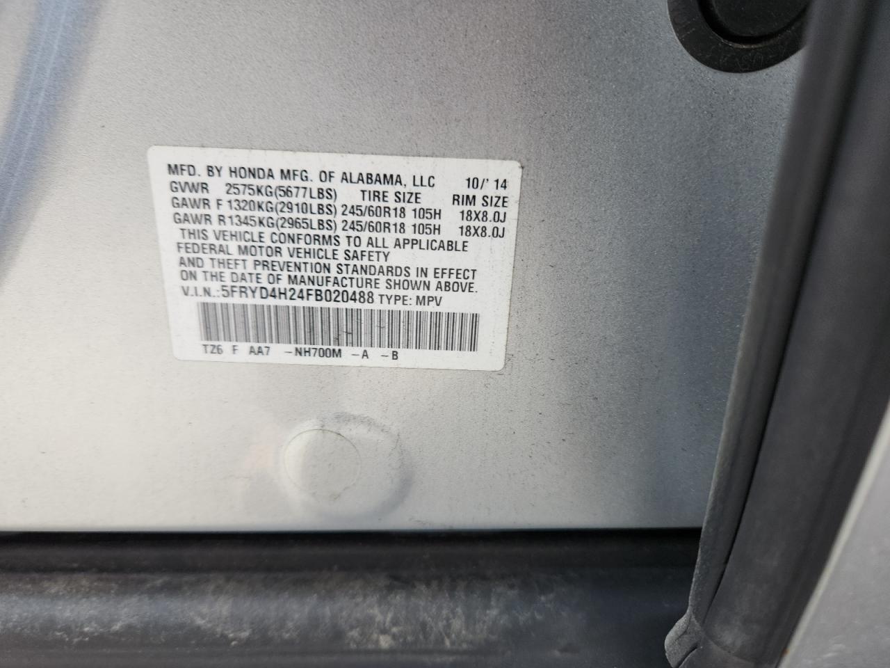 2015 Acura Mdx VIN: 5FRYD4H24FB020488 Lot: 91318005