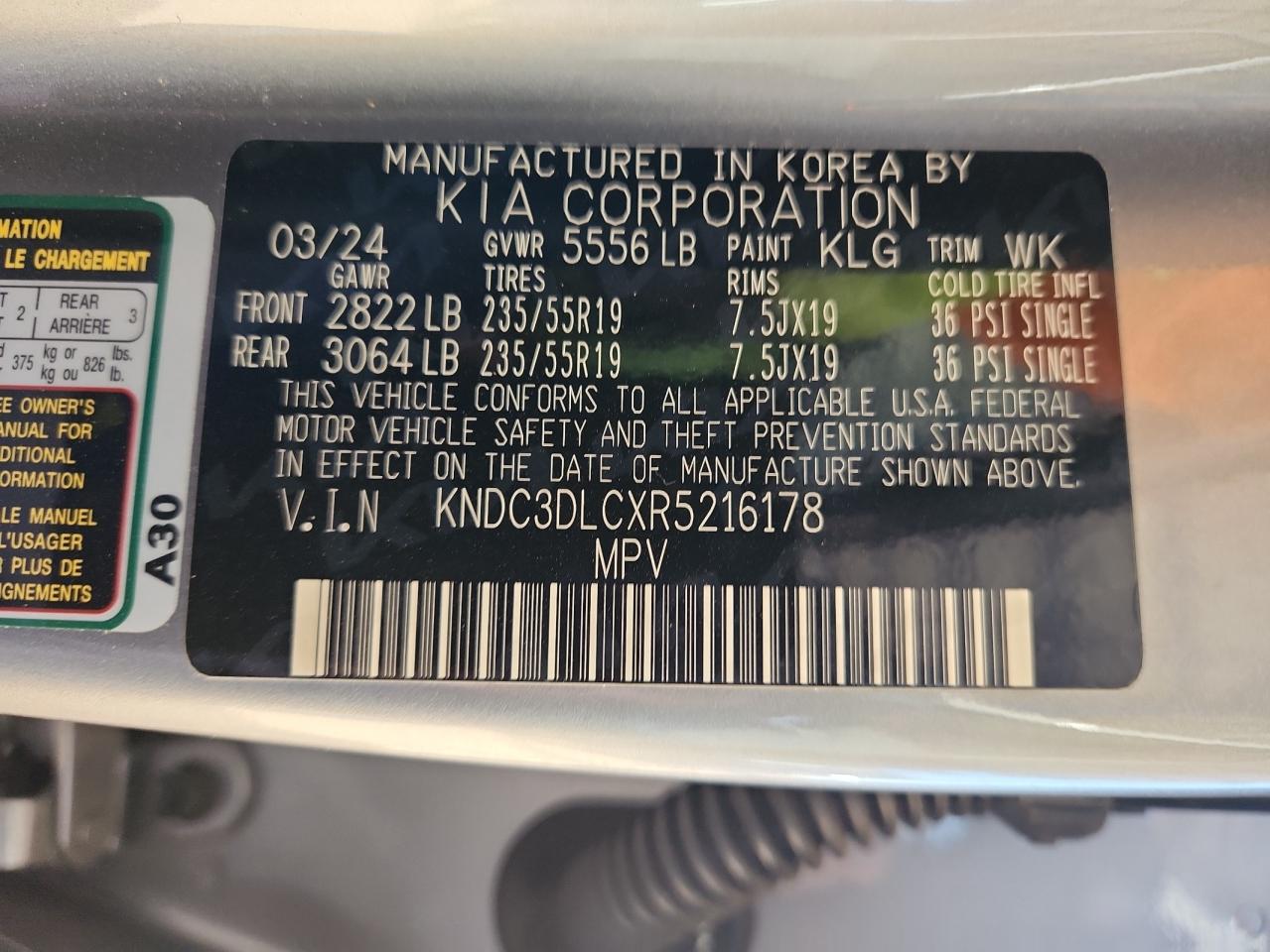 2024 Kia Ev6 Light VIN: KNDC3DLCXR5216178 Lot: 92129975