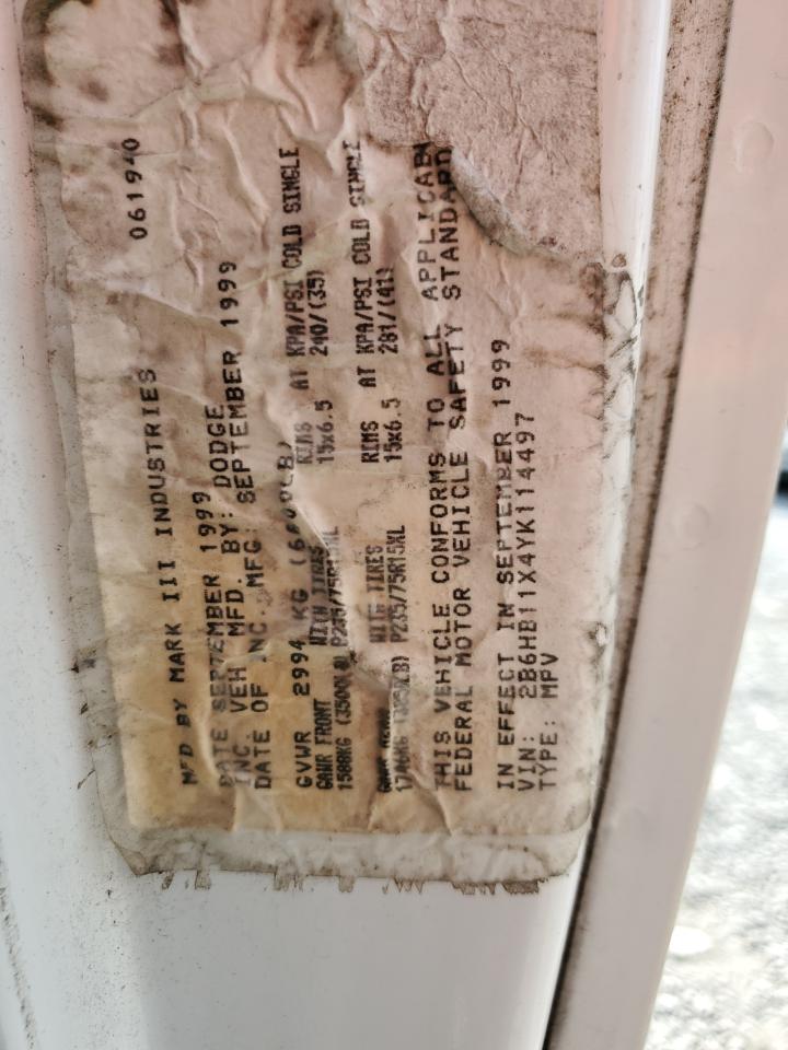 2000 Dodge Ram Van B1500 VIN: 2B6HB11X4YK114497 Lot: 69620955