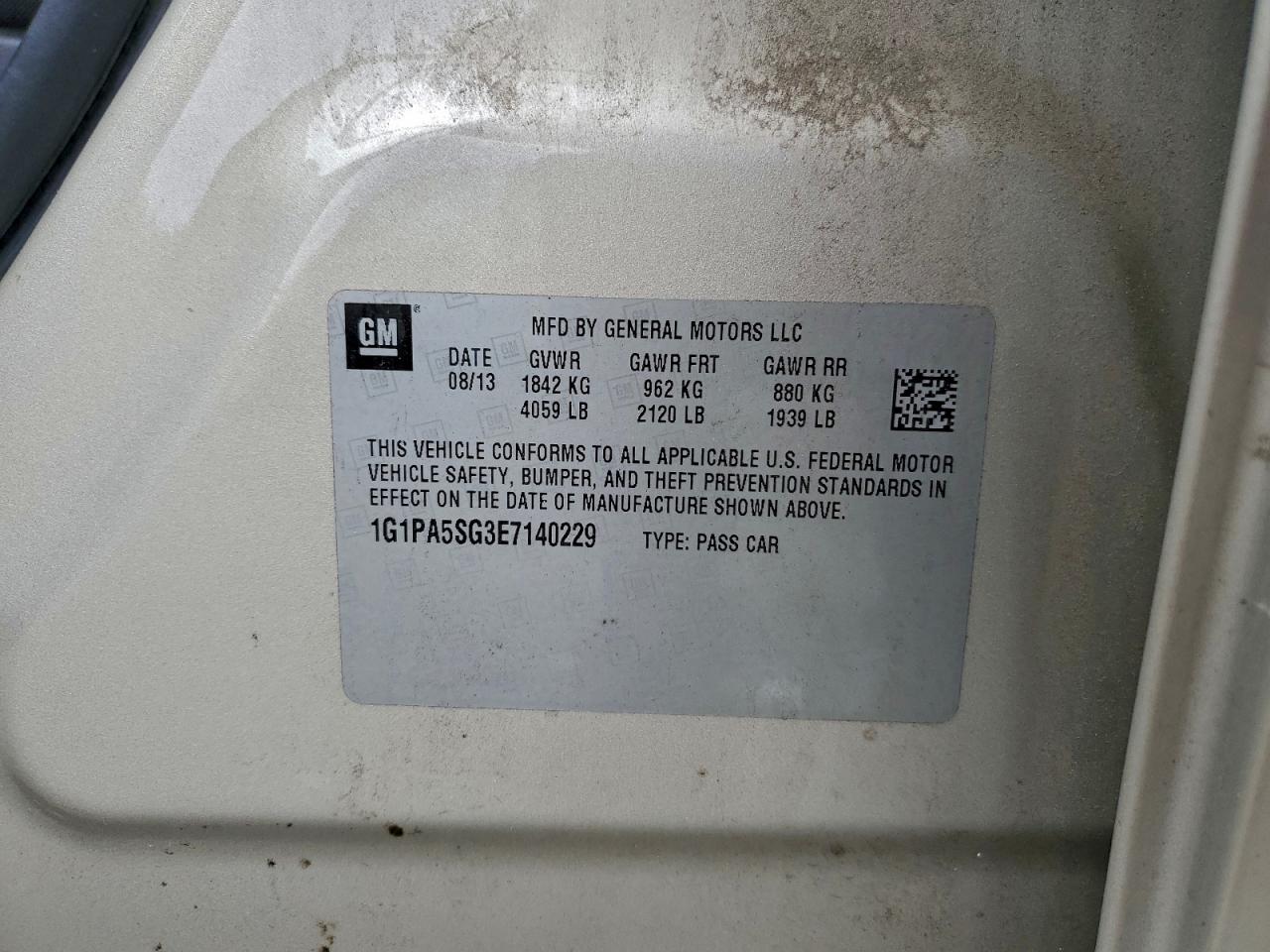 2014 Chevrolet Cruze Ls VIN: 1G1PA5SG3E714022 Lot: 94272405