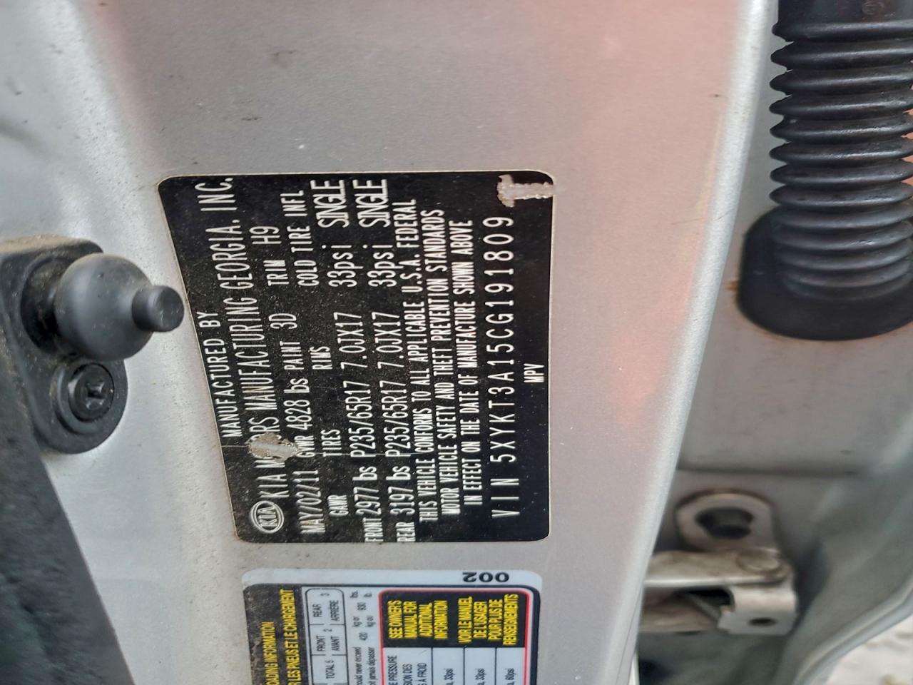 2012 Kia Sorento Base VIN: 5XYKT3A15CG191809 Lot: 94033935