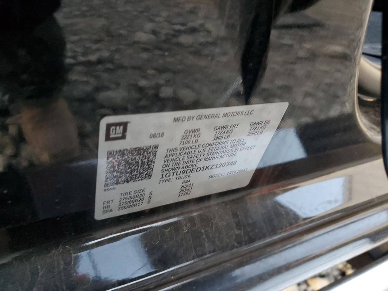 2019 GMC Sierra K1500 Slt VIN: 1GTU9DED1KZ120348 Lot: 92805225