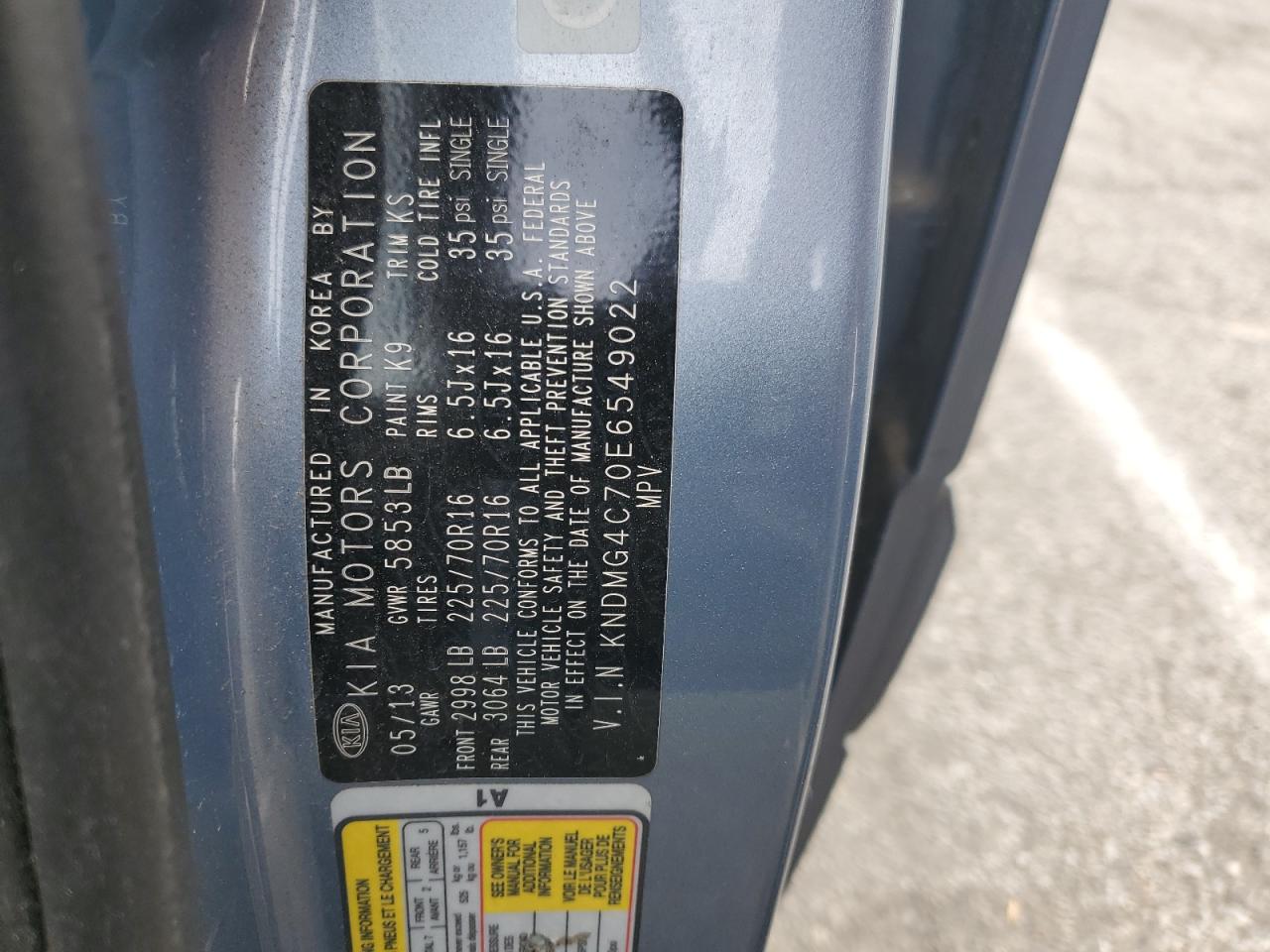 2014 Kia Sedona Lx VIN: KNDMG4C70E6549022 Lot: 92503905