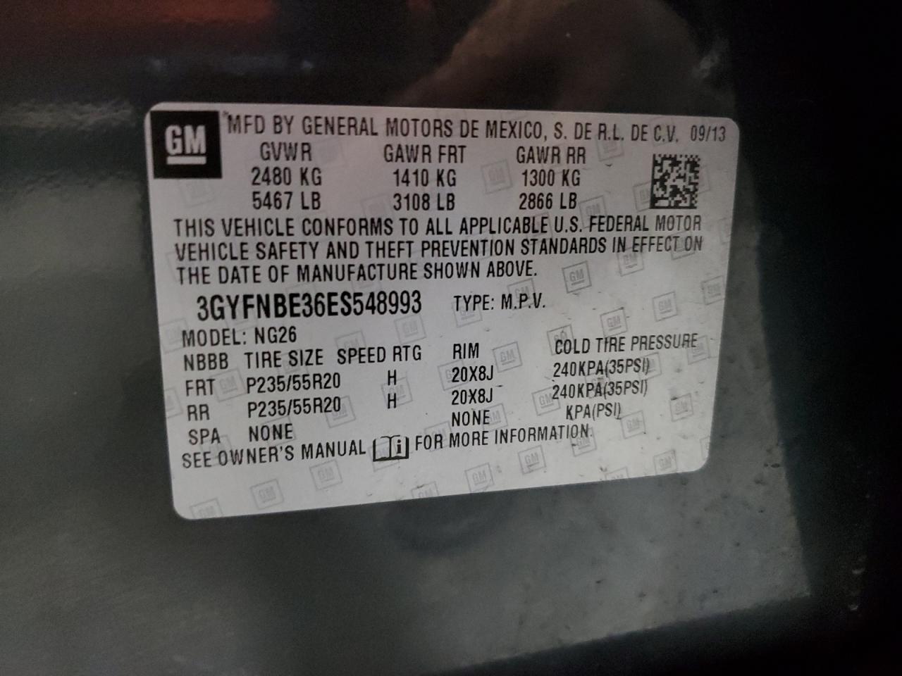 2014 Cadillac Srx Luxury Collection VIN: 3GYFNBE36ES548993 Lot: 92583505