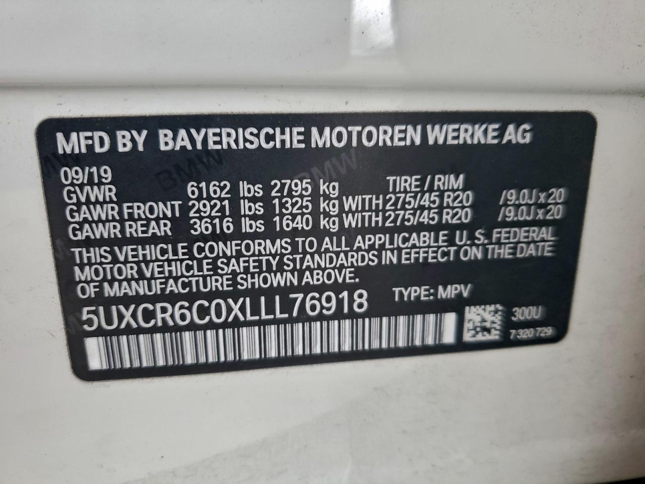2020 BMW X5 xDrive40I VIN: 5UXCR6C0XLLL76918 Lot: 93400935