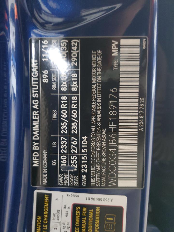 2017 Mercedes-Benz Glc 300 VIN: WDC0G4JB6HF189176 Lot: 92068335