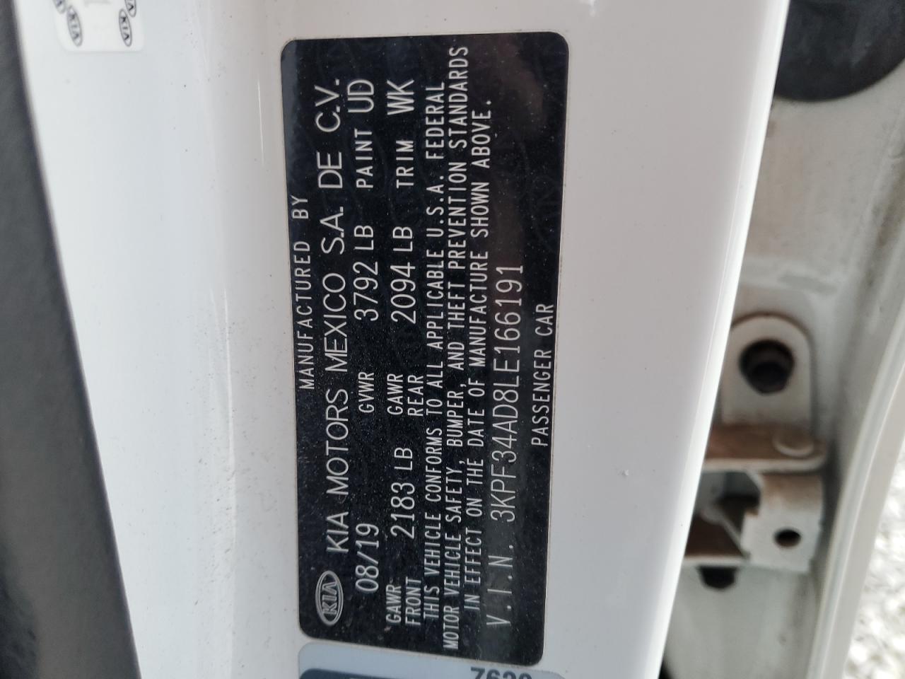 2020 Kia Forte Gt Line VIN: 3KPF34AD8LE166191 Lot: 91837635