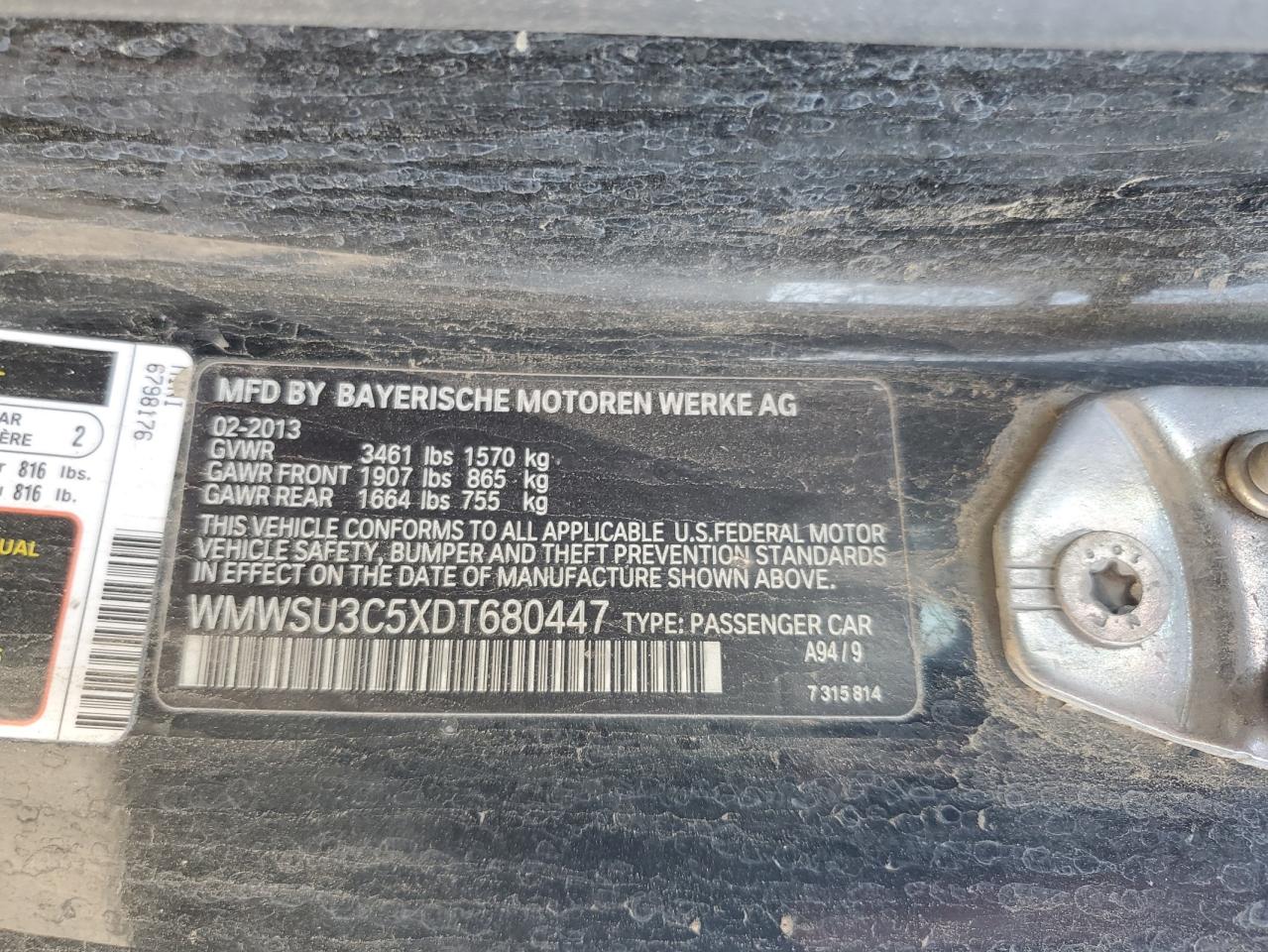 2013 Mini Cooper VIN: WMWSU3C5XDT680447 Lot: 81809965