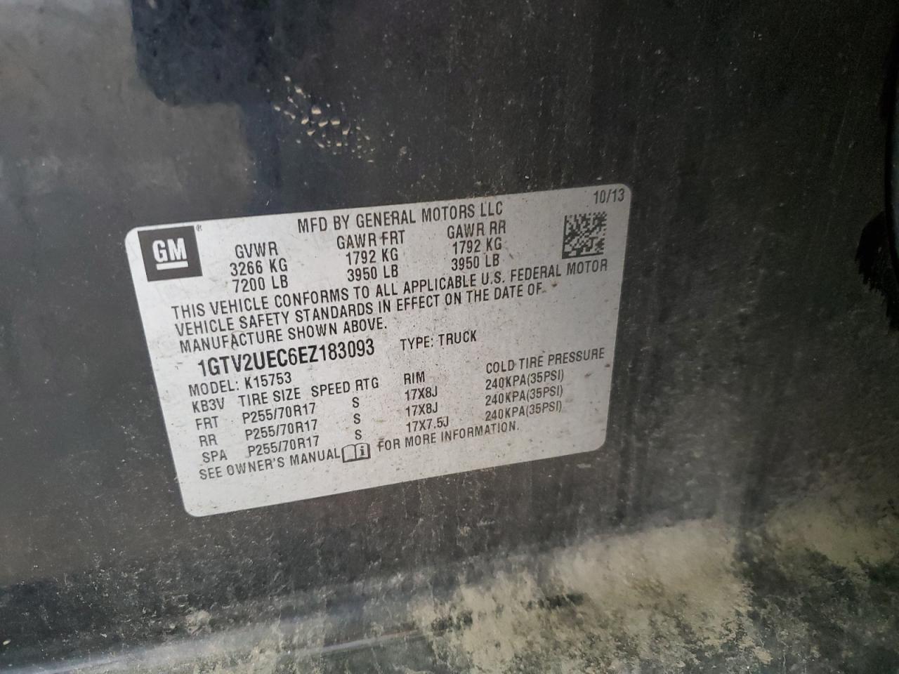 2014 GMC Sierra K1500 Sle VIN: 1GTV2UEC6EZ183093 Lot: 93375945