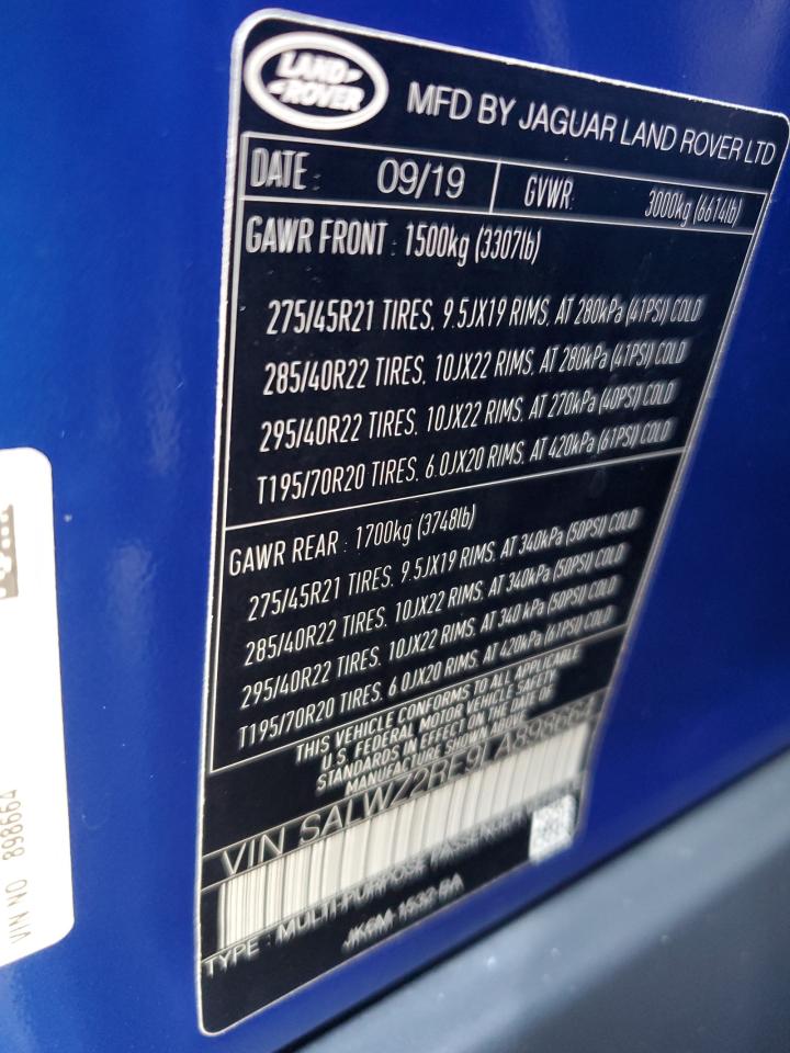 2020 Land Rover Range Rover Sport Svr VIN: SALWZ2RE9LA898664 Lot: 91272005