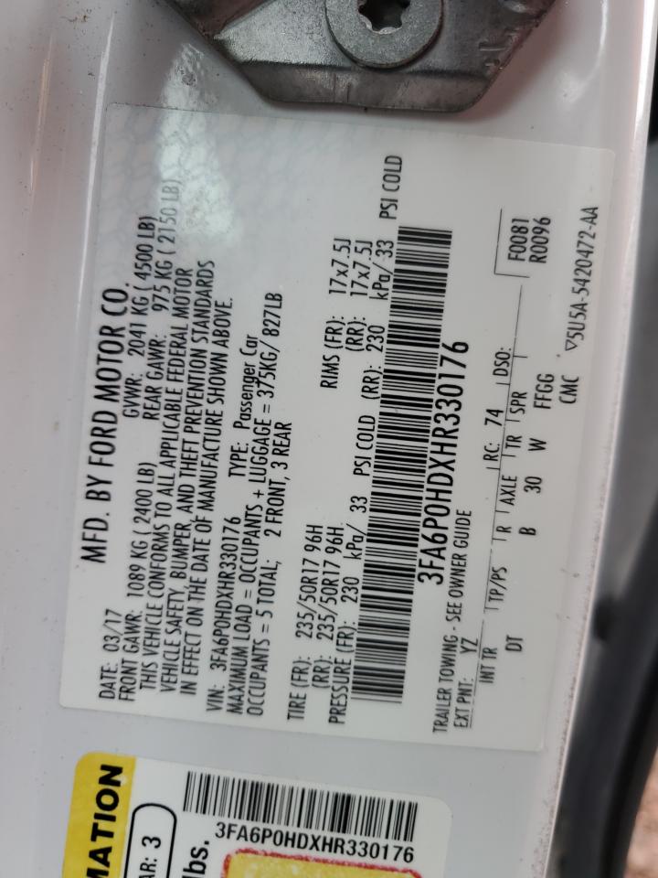 2017 Ford Fusion Se VIN: 3FA6P0HDXHR330176 Lot: 93436595