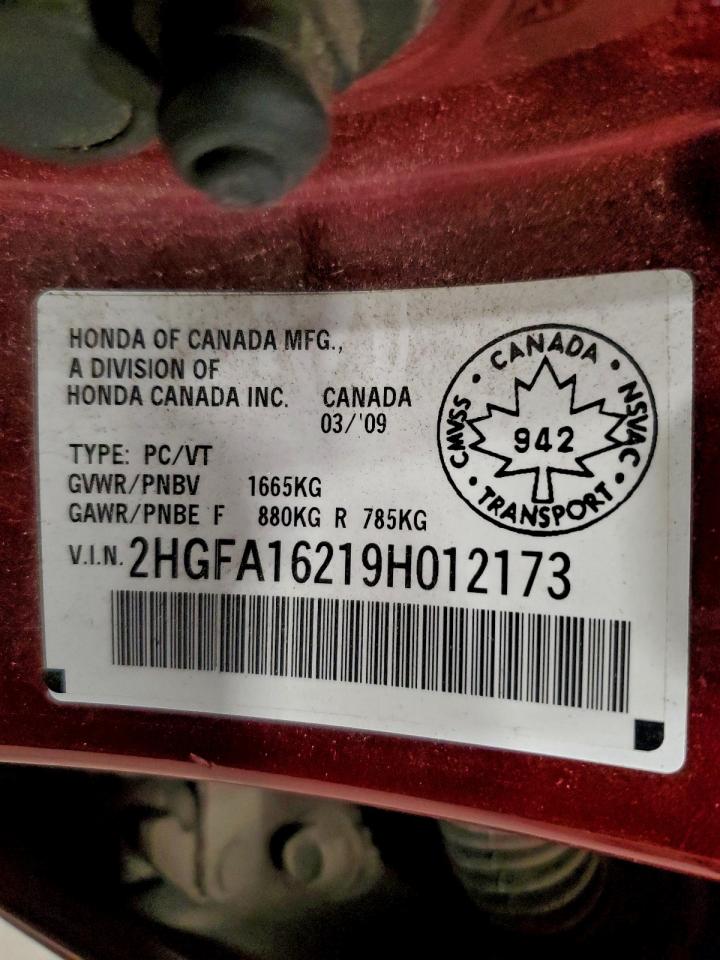 2009 Honda Civic Dx VIN: 2HGFA16219H012173 Lot: 94341645