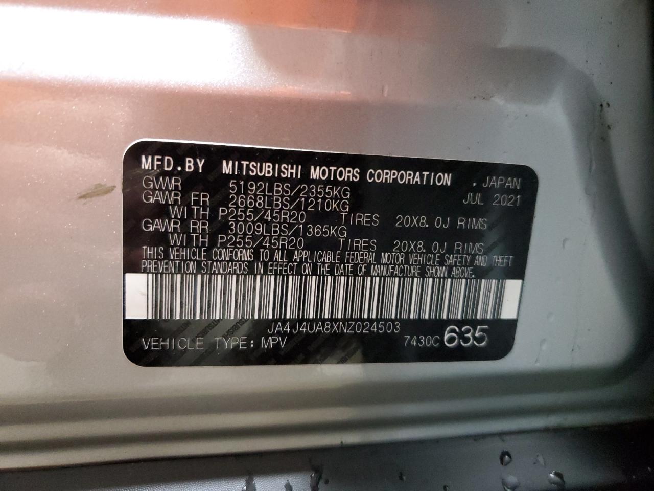 2022 Mitsubishi Outlander Se VIN: JA4J4UA8XNZ024503 Lot: 93159725