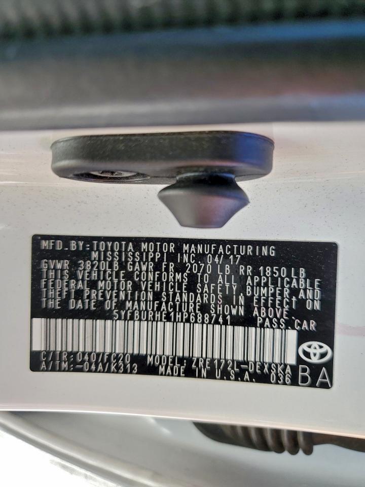 2017 Toyota Corolla L VIN: 5YFBURHE1HP688741 Lot: 94313245