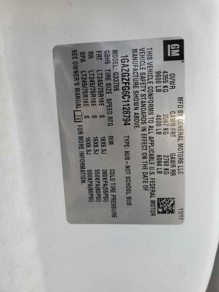 2012 Chevrolet Express G3500 Ls VIN: 1GAZGZFG6C1128794 Lot: 89682395