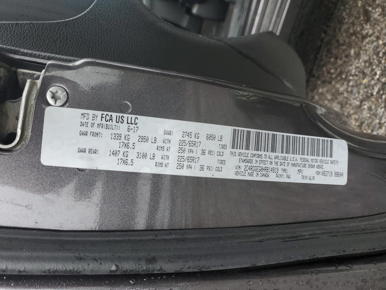 2017 Dodge Grand Caravan Gt VIN: 2C4RDGEG0HR814919 Lot: 92697375