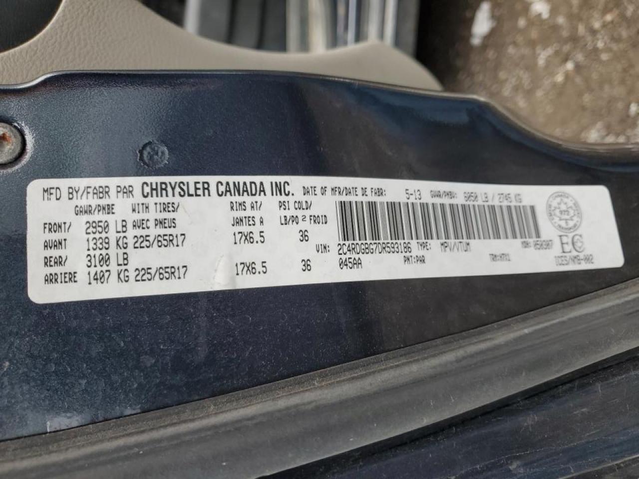 2013 Dodge Grand Caravan Se VIN: 2C4RDGBG7DR593186 Lot: 92091835