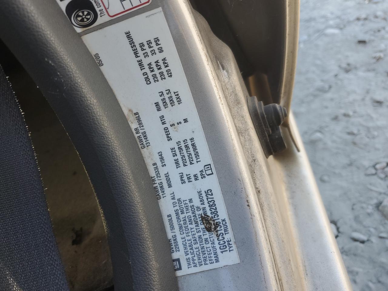 2005 Chevrolet Colorado VIN: 1GCCS136158283725 Lot: 92995355