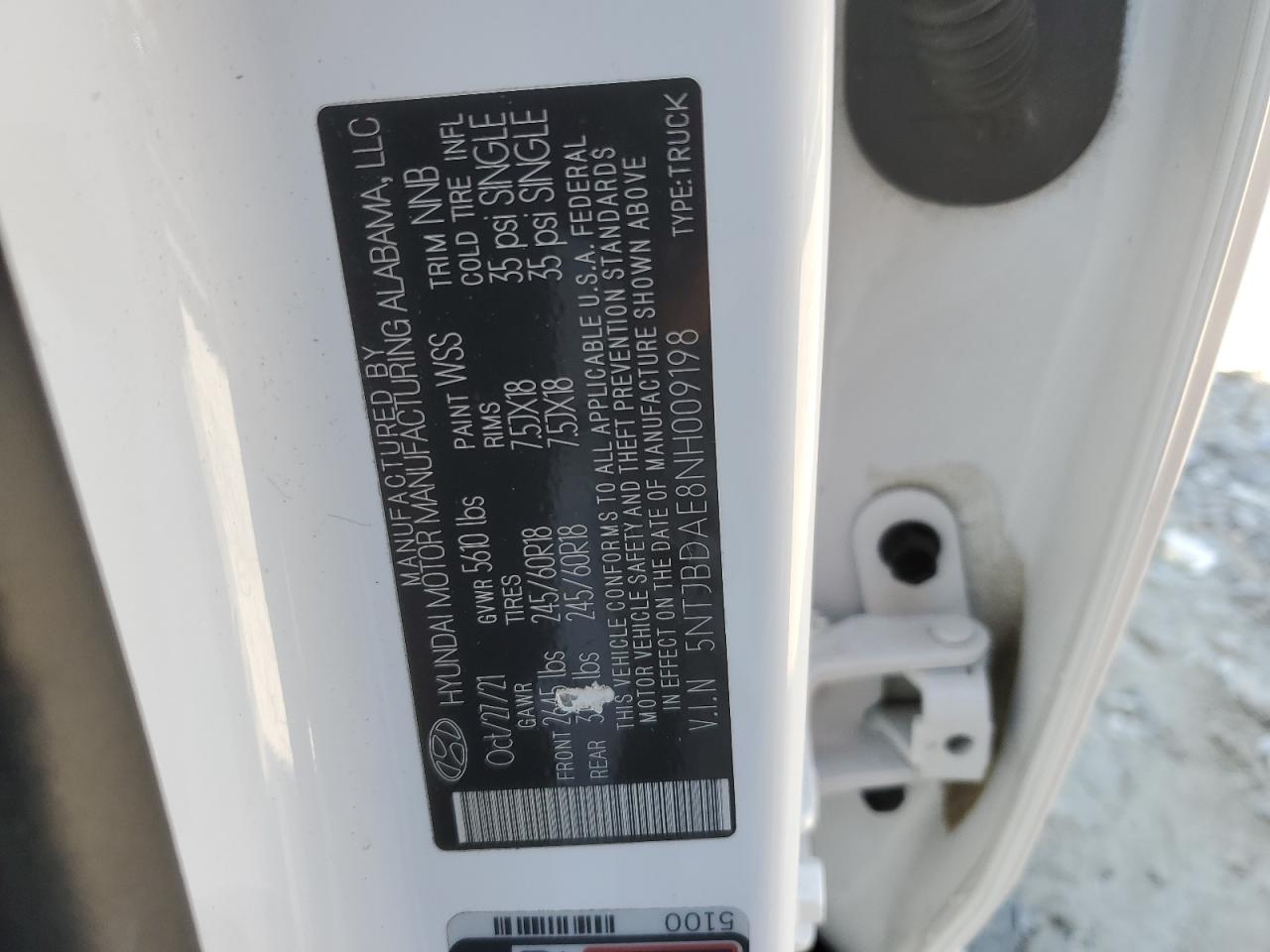 2022 Hyundai Santa Cruz Sel VIN: 5NTJBDAE8NH009198 Lot: 90479145