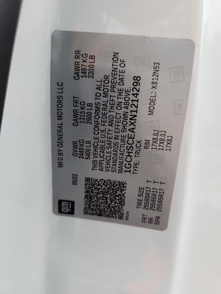 2022 Chevrolet Colorado Lt VIN: 1GCHSCEAXN1214298 Lot: 91735955