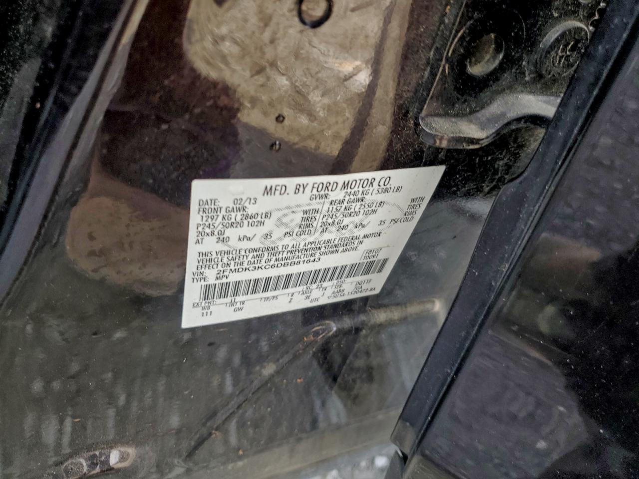 2013 Ford Edge Limited VIN: 2FMDK3KC6DBB81643 Lot: 94083635