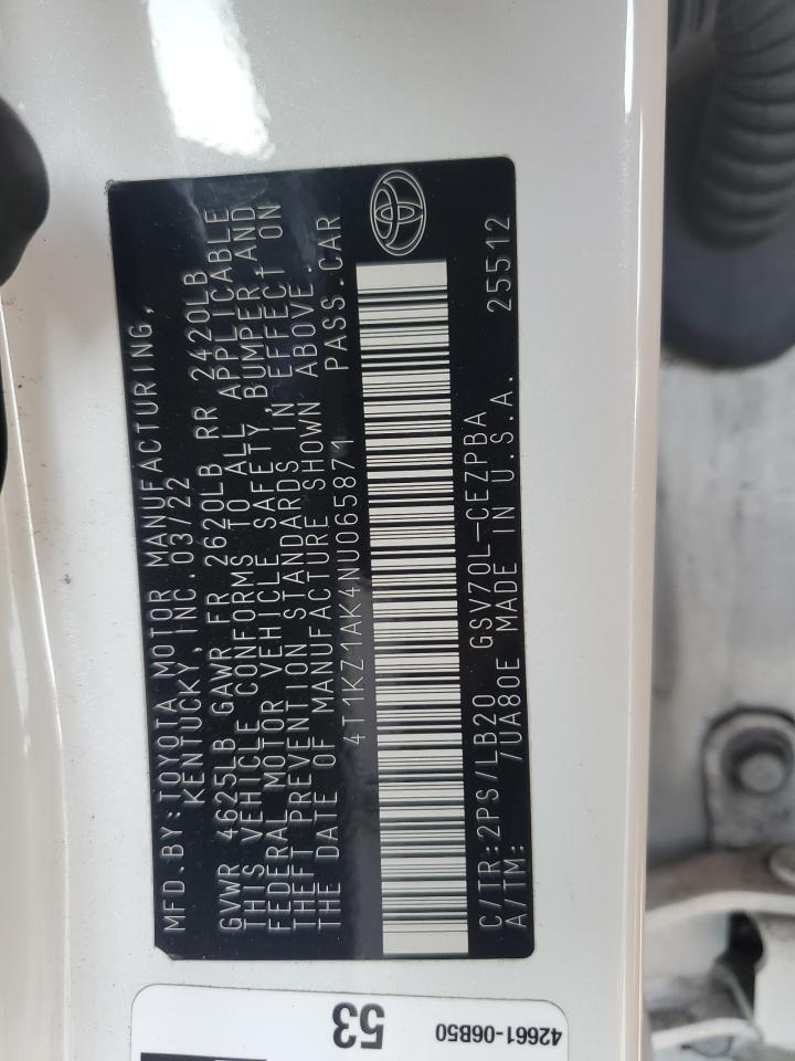 2022 Toyota Camry Trd VIN: 4T1KZ1AK4NU065871 Lot: 91668325