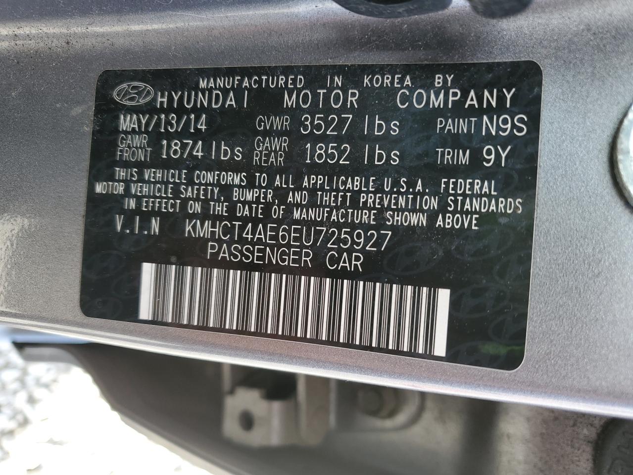 2014 Hyundai Accent Gls VIN: KMHCT4AE6EU725927 Lot: 92691595