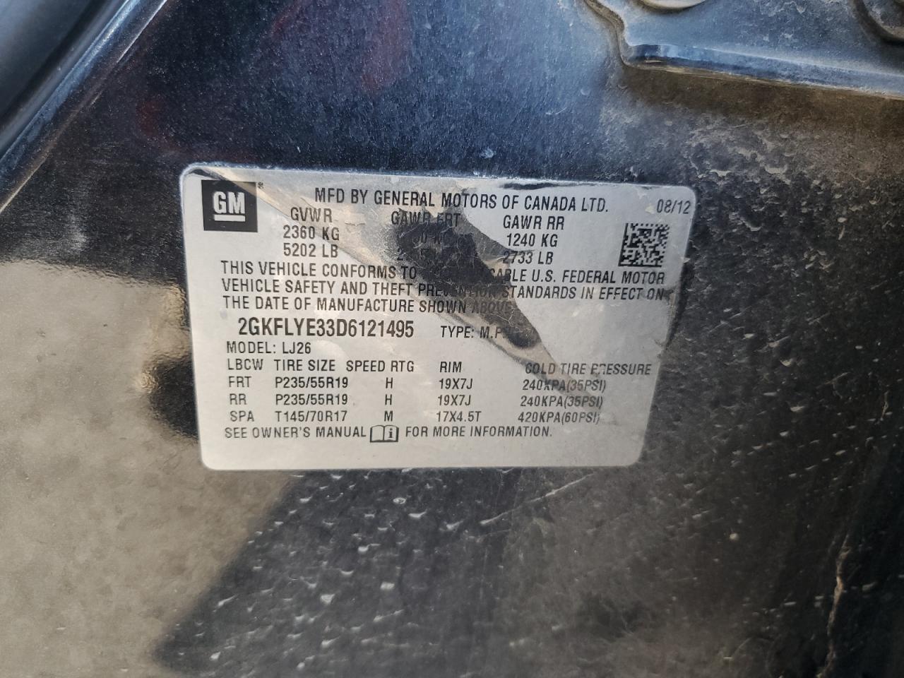 2013 GMC Terrain Denali VIN: 2GKFLYE33D6121495 Lot: 92670135