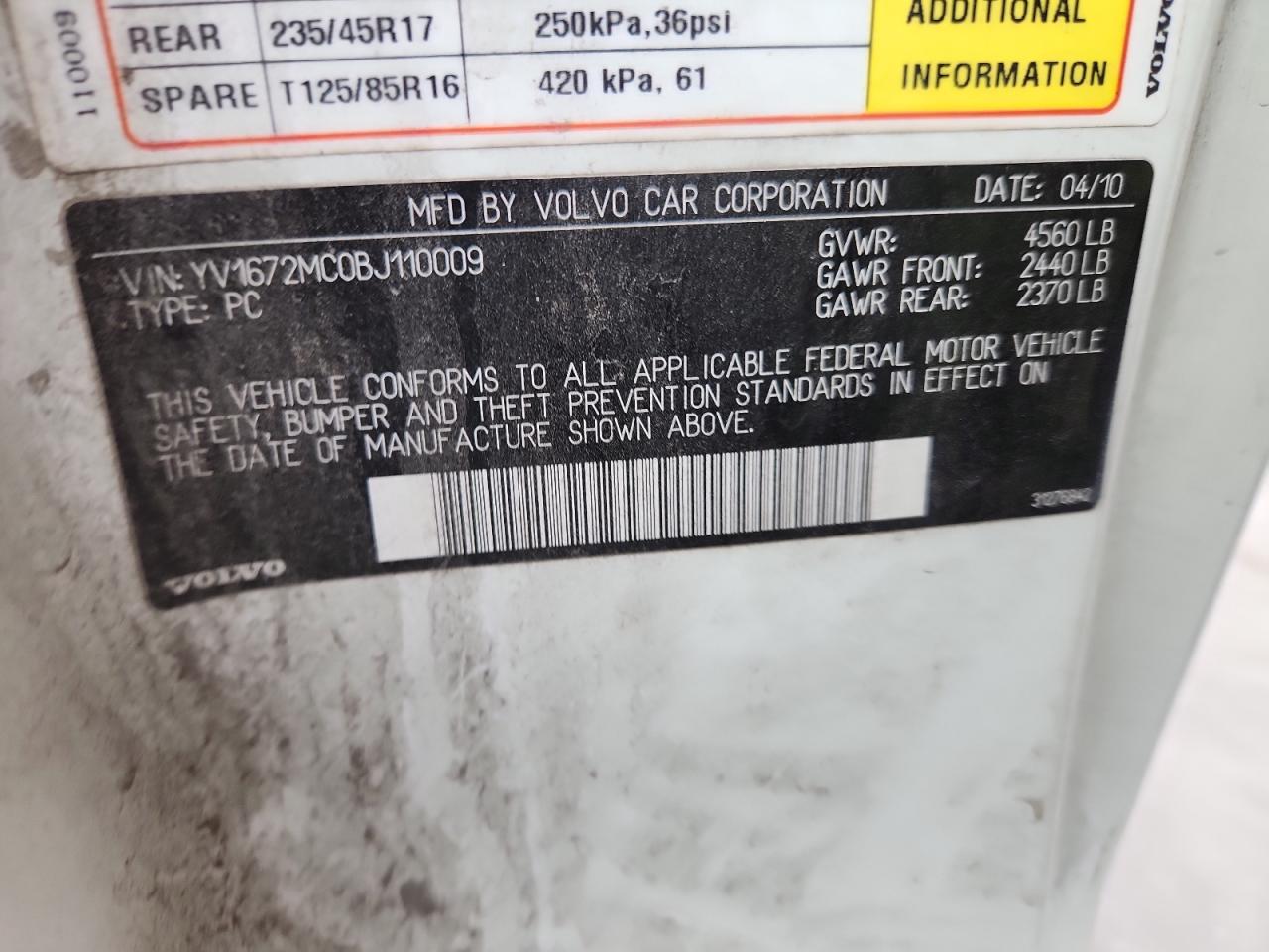 2011 Volvo C70 T5 VIN: YV1672MC0BJ110009 Lot: 89890225