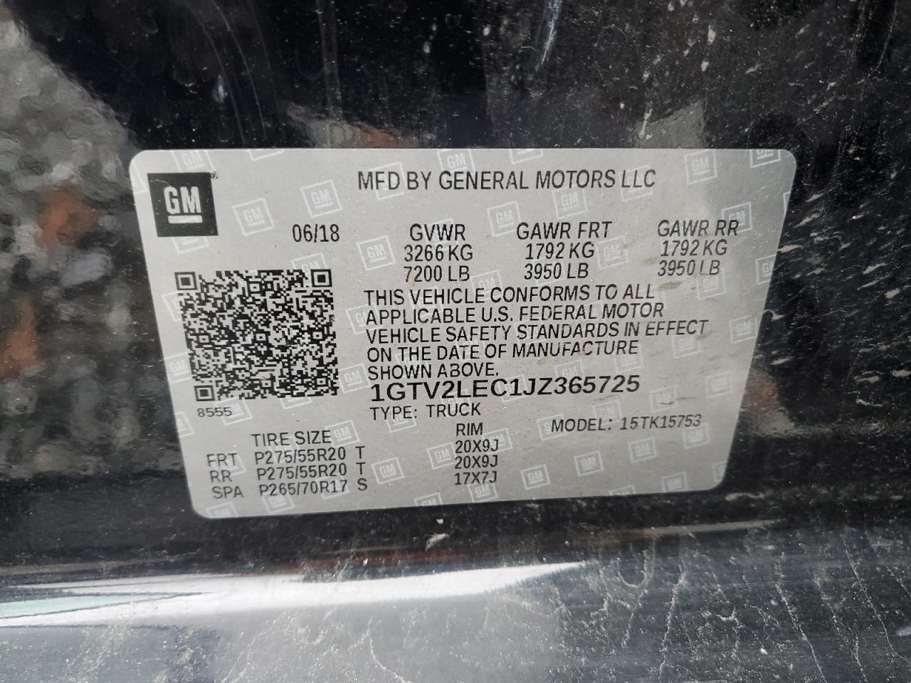 2018 GMC Sierra K1500 VIN: 1GTV2LEC1JZ365725 Lot: 92032375