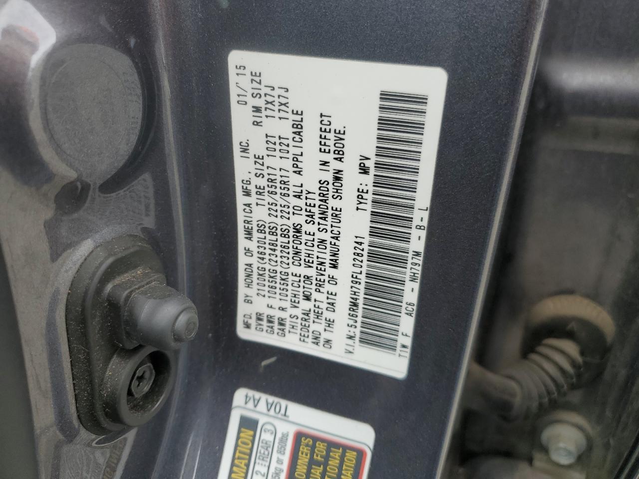 2015 Honda Cr-V Exl VIN: 5J6RM4H79FL028241 Lot: 92436775